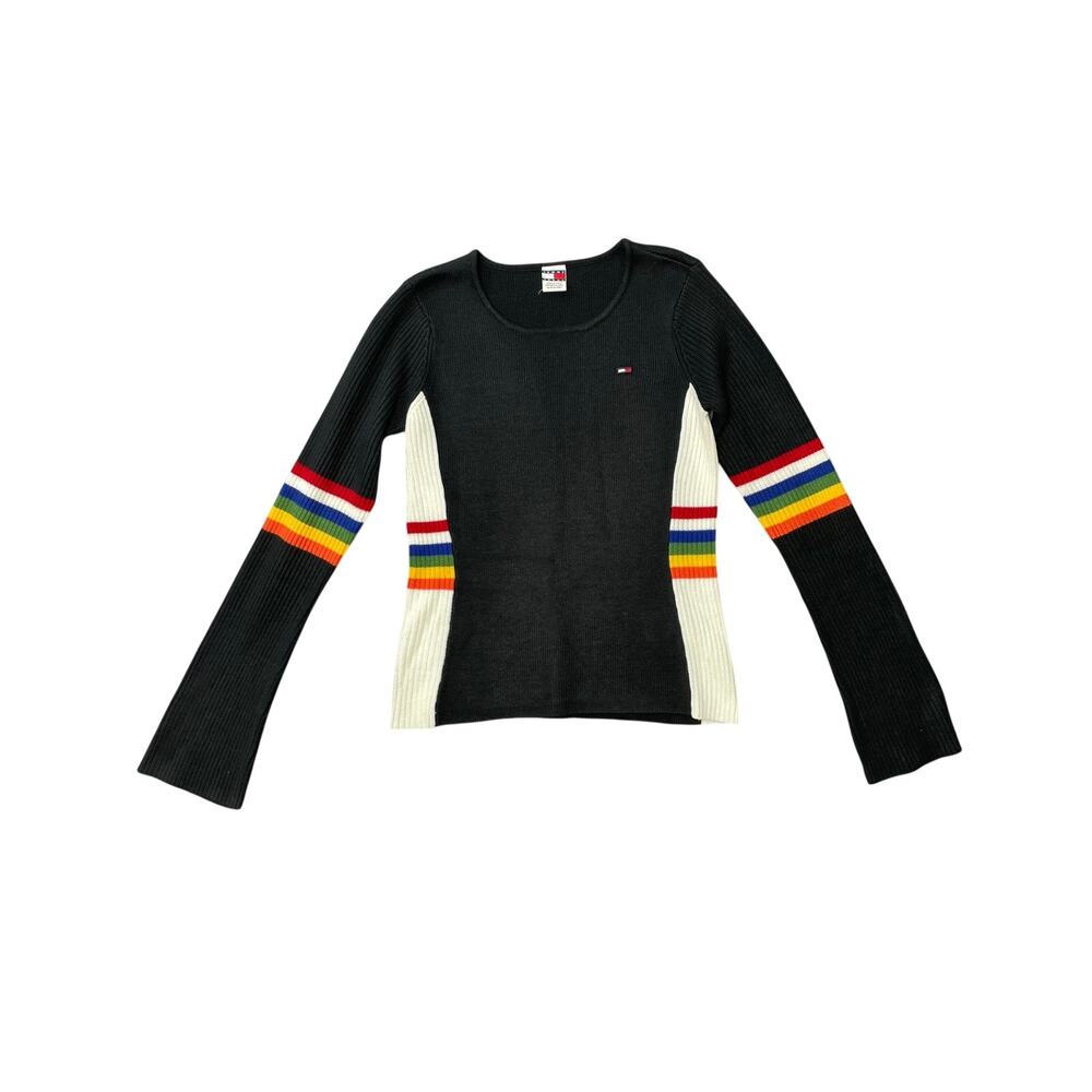 Y2K Vintage Tommy Hilfiger Rainbow Ribbed Sweater Size Medium Pride Colorful